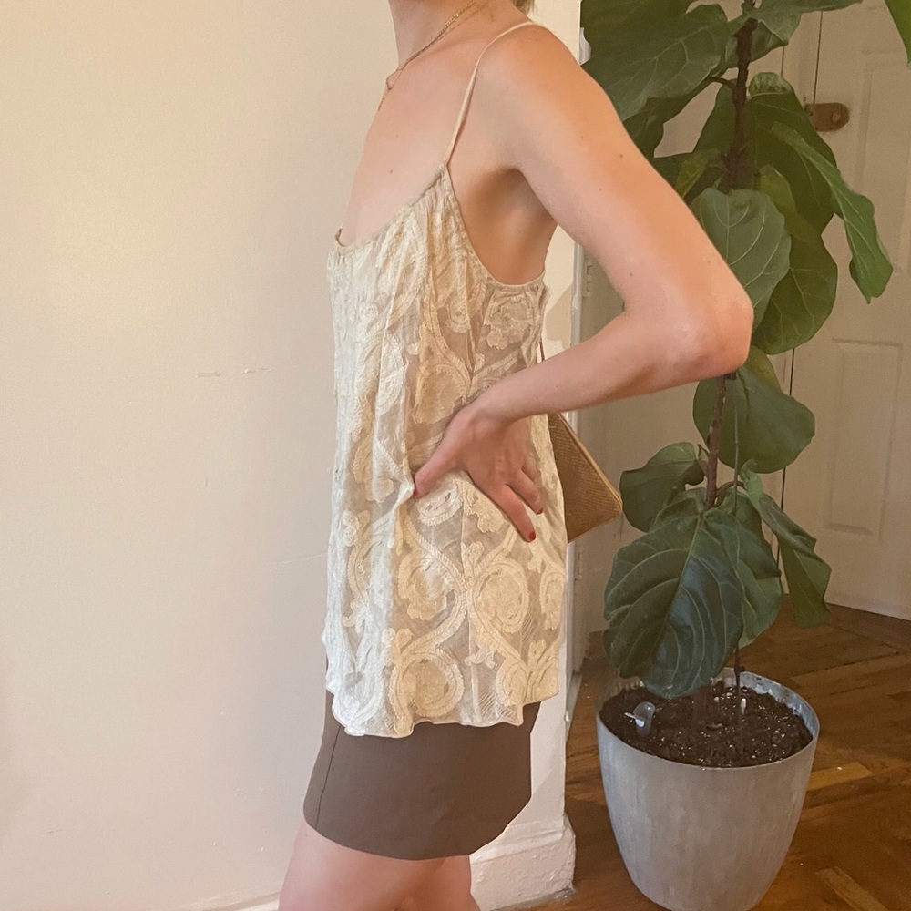 VTG Isda & Co Taupe Silk Linen Paisley Backless Sleeveless Cami Blouse Tank Top - Picture 9 of 16